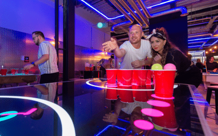 Playing Beer Pong at Boom Battle Bar